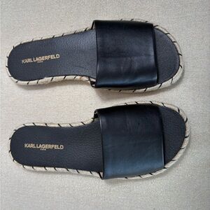 Karl Lagerfeld Paris Niya Women’s Leather Slip On Espadrille Sandals-Size: 8